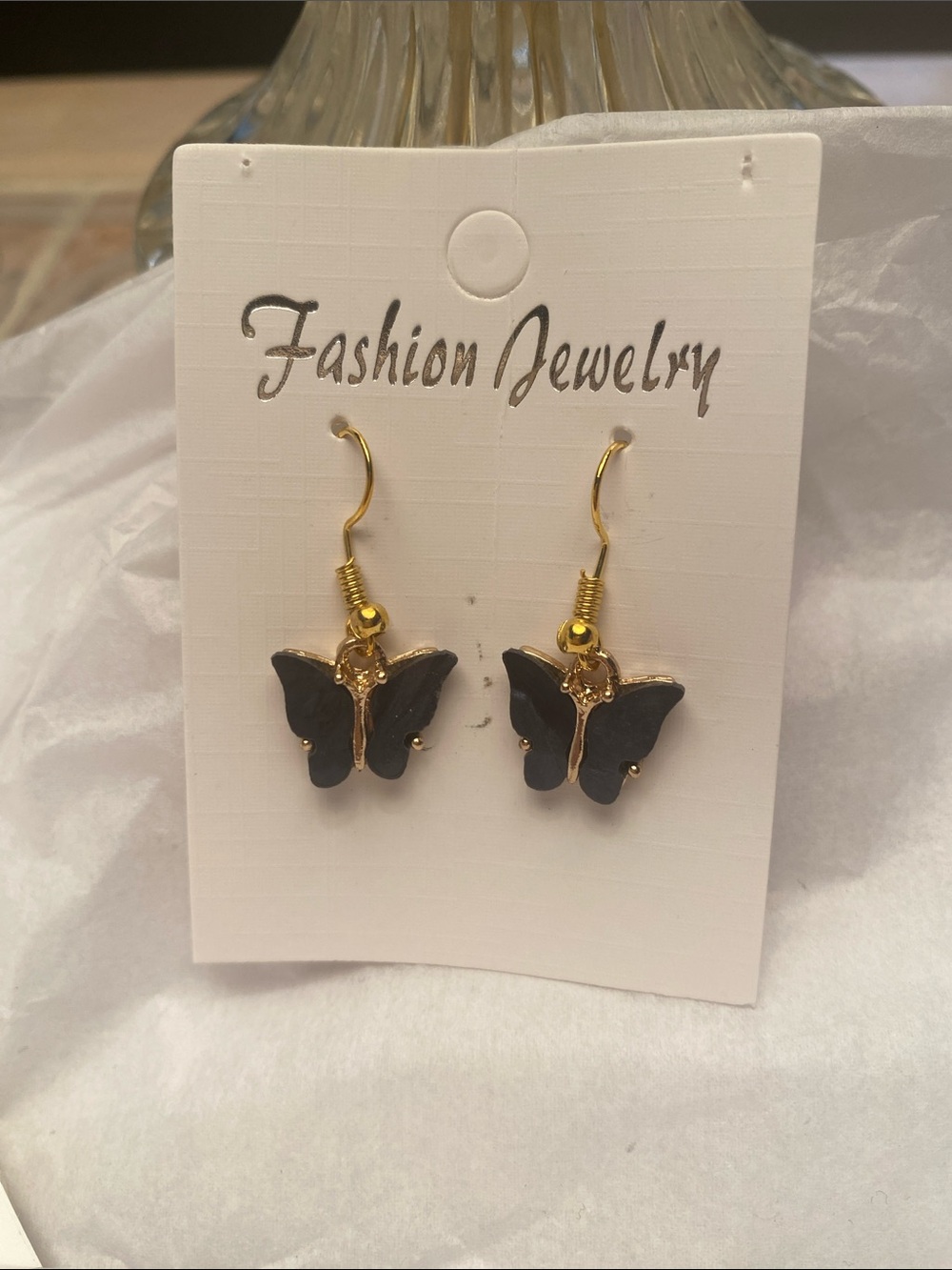 Fashion Jewelry Black and Gold Butterfly Drop Earrings